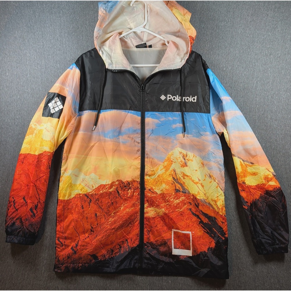 Polaroid Windbreaker Jacket Mens M Multicolor Excellent Mountain Print Gorpcore